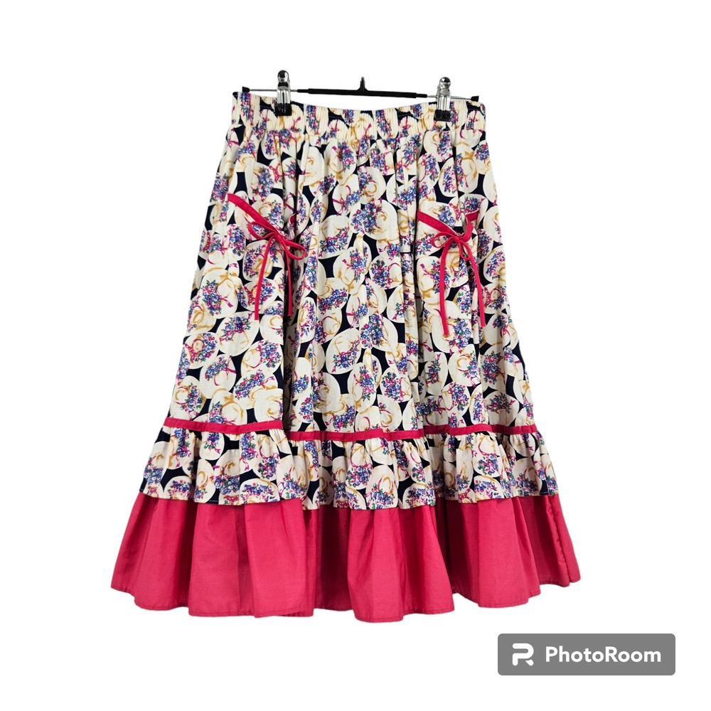 Vintage Partners Please Malco Modes Skirt Multicolor Flared Ruffle Pockets Sz M
